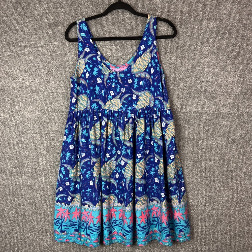 NEW Rainbow Jo Maui Hawaii Palm‎ Tree Dress Size S Blue Tropical